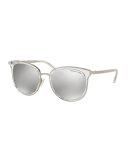 Mirrored Transparent Square Sunglasses, Clear/Silver