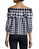 Jenay Gingham Off-the-Shoulder Blouse, Black/White