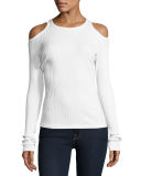 Variegated-Rib Cold-Shoulder Long-Sleeve Top