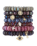 Beaded Mystic Dark Garnet Bracelet with Diamond & Sapphire Flower Eye Charm
