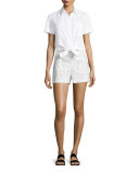 Micro E Embroidered Linen/Cotton Shorts