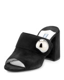 Suede Chunky-Heel Slide Sandal, Black (Nero)