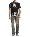 Demon Scribbled-Detail Relaxed-Slim Jeans, Gray