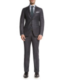 Wool Flat-Front Trousers, Dark Gray