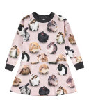 Conny Long-Sleeve Jersey Bunny Dots Dress, Pink, Size 2-12