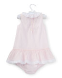 Pleated Cotton Voile Dress w/ Bloomers, Delicate Pink, Size 9-24 Months