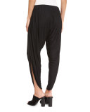 Shirred Drawstring Harem Pants, Black