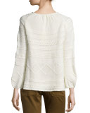 Moody Pullover Mixed-Knit Sweater