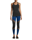 Deco Mirror Paneled High-Waist Long Leggings, Black/Cobalt