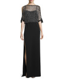 Beaded Diamond-Overlay Gown, Black