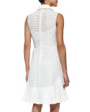 Side-Pleated Mesh Shirtdress, White