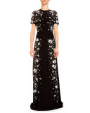 Samira Rose-Hip Printed Gown, Black/White