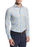 Cape Plaid Long-Sleeve Sport Shirt, Light Blue