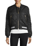 Vine Zip-Front Quilted Bomber Jacket, Black