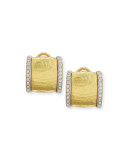Hammered Square Earrings with Diamonds in 18K Gold