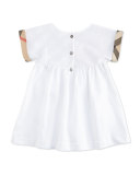 Mini Jen Smocked Pique Dress w/ Check Cuffs, White, Size 3M-3Y