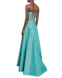 Strapless Crystal-Embroidered Taffeta Gown