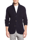 Ribbed Cashmere Blazer-Style Cardigan, Navy