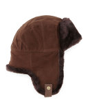 Shearling Trapper Hat, Chocolate
