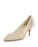 Guni Mesh Spike 55mm Red Sole Pump, Beige/White Ivory