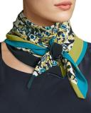 Gilded Garden Floral-Print Silk Scarf, Green Tea Multi