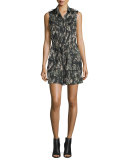 Sleeveless Silk Paisley Cargo Dress, Camo