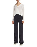 Wide-Leg Wool/Cotton Trousers, Heather Coastal
