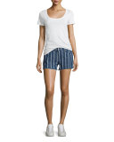 Striped Denim Cutoff Shorts, Indigo