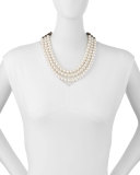 Short Pearly Necklace with Tassel Ends, 17.3"
