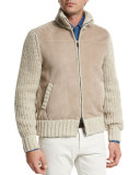 Lamb Suede & Tweed Jacket, Natural/Taupe