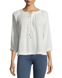 Bordeaux Lace-Up 3/4-Sleeve Top, Natural