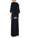 Velour Wide-Leg Pants, Navy