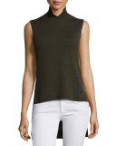 Notched Mock-Neck High-Low Cashmere Sweater, Turtle