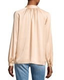 Nehru Long-Sleeve Satin Blouse, Blush