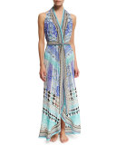 Printed Wrap Dress Coverup with Belt, Andalusia