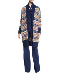 Taletha Striped Ribbed-Trim Sweater, Midnight/Orange/Khaki