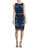 sleeveless knit intarsia sheath dress, new navy