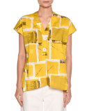 Printed Cap-Sleeve Blouse, Yellow
