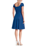 Short-Sleeve Crepe Fit-And-Flare Dress