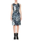 Pollock-Print Sleeveless Sheath Dress, Blue