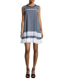 Striped Sleeveless Jersey Dress w/Lace Trim