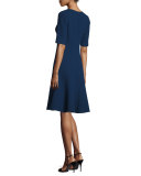 Mirasol Half-Sleeve Seam, Plus Sizeed A-Line Wool Dress