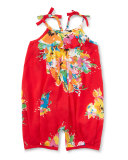 Sleeveless Floral Cross-Back Romper, Red/Multicolor, Size 9-24 Months
