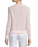 Long-Sleeve Jewel-Neck Sweater, Blush