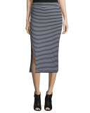 Striped Ribbed Pencil Skirt, Black/White