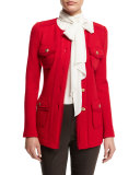 Textural-Twill Jewel-Neck Jacket, Paprika
