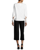 Elaine Tie-Sleeve Stretch-Cotton Blouse, White