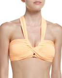 Twisted Bandeau Swim Top, Neon Mango