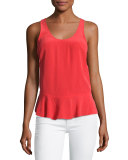 Cosma Silk Peplum Shell Top, Grenadine