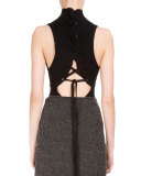 Sleeveless Turtleneck Lace-Up Back Sweater, Black